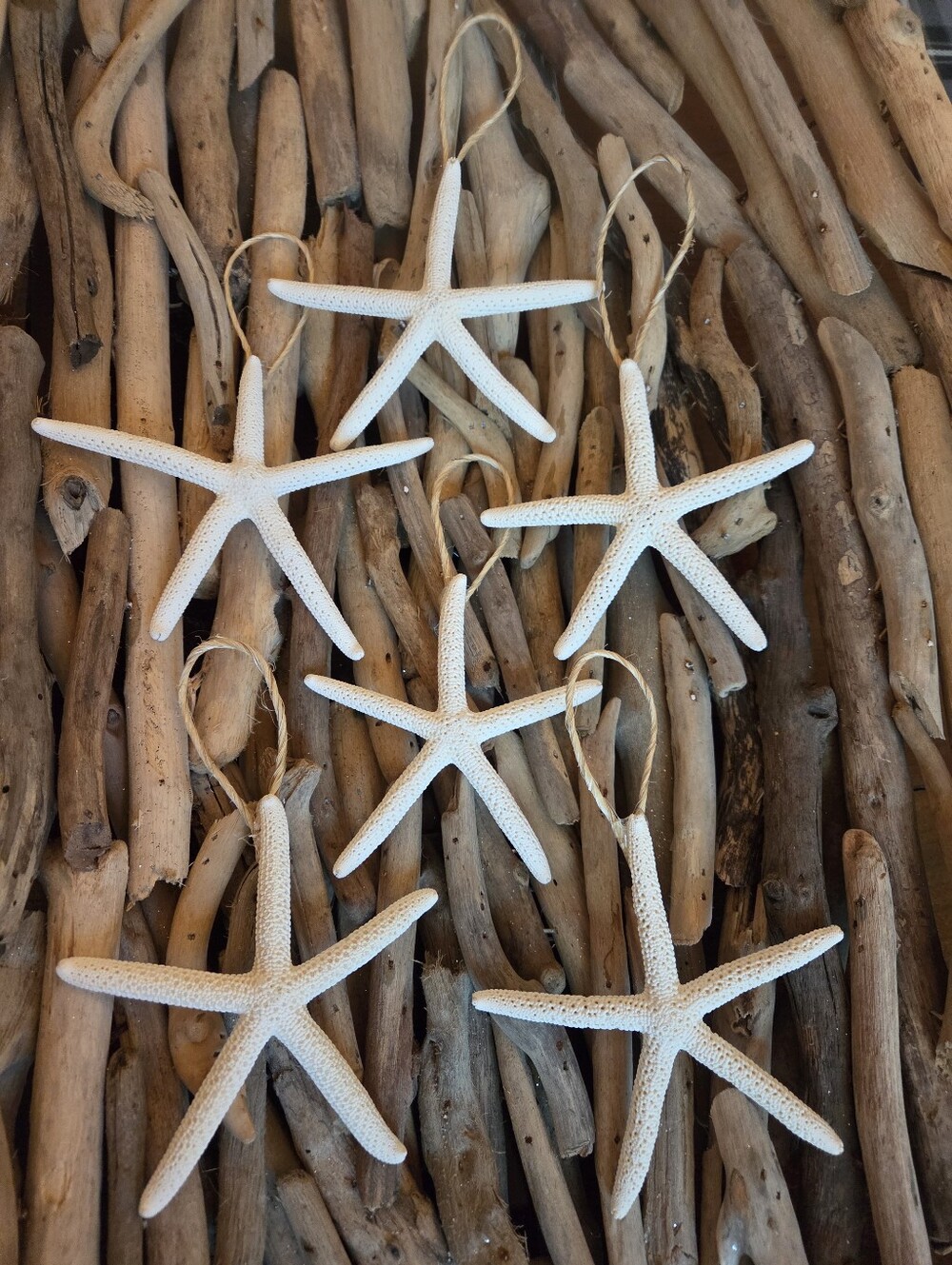White Starfish Hanging Ornaments - Set of 6